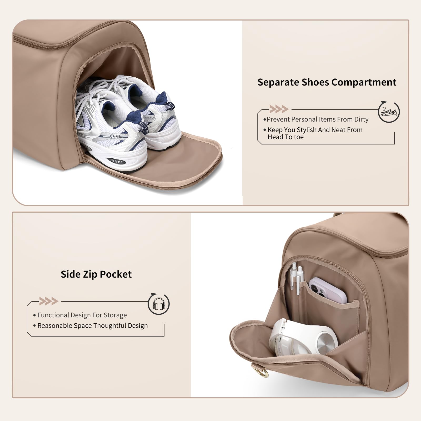 Bolsa de Viaje Convertible 2 en 1 Bolsa de Mano Bolsa de Ropa para Mujer Bolsas de Traje para Negocios, Viajes y Deporte (Champán)