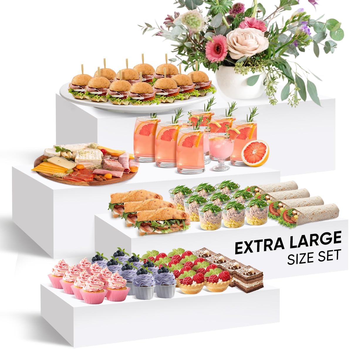 YOPPIX 20.7" Large Size Buffet Risers, Food Risers for Buffet Table, Display Stand Shelf for Catering Dessert Collectibles Jewelry Figures Show, Acrylic Cube Display Nesting Risers