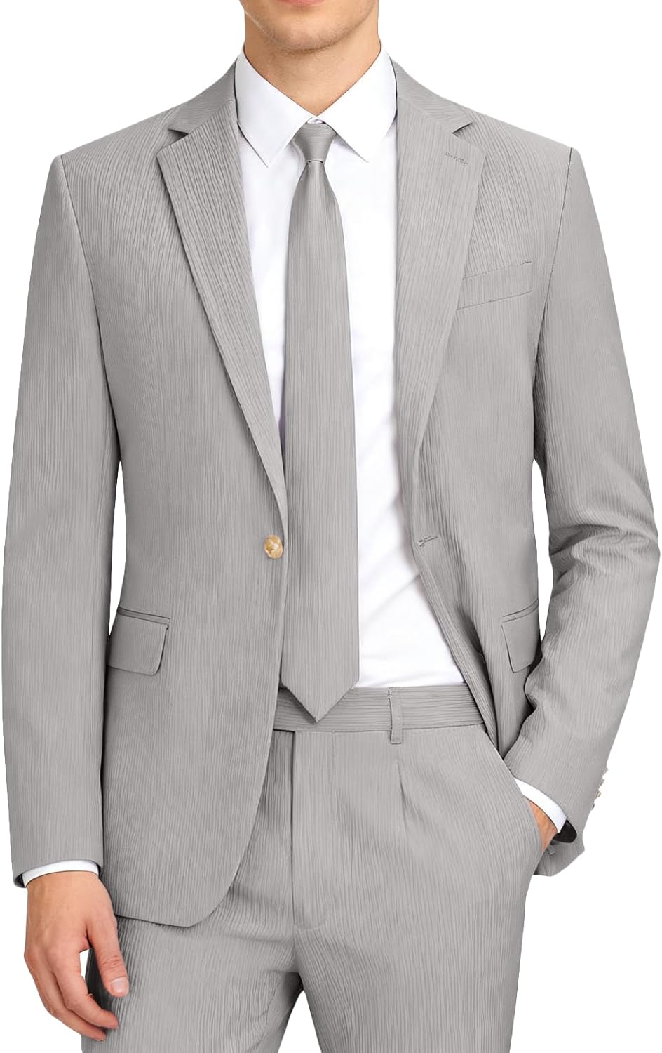 Mens Suits Slim Fit 2 Piece Casual Summer Suit Striped Jacket and Dress Pants Beach Wedding Suit Prom Tuxedo