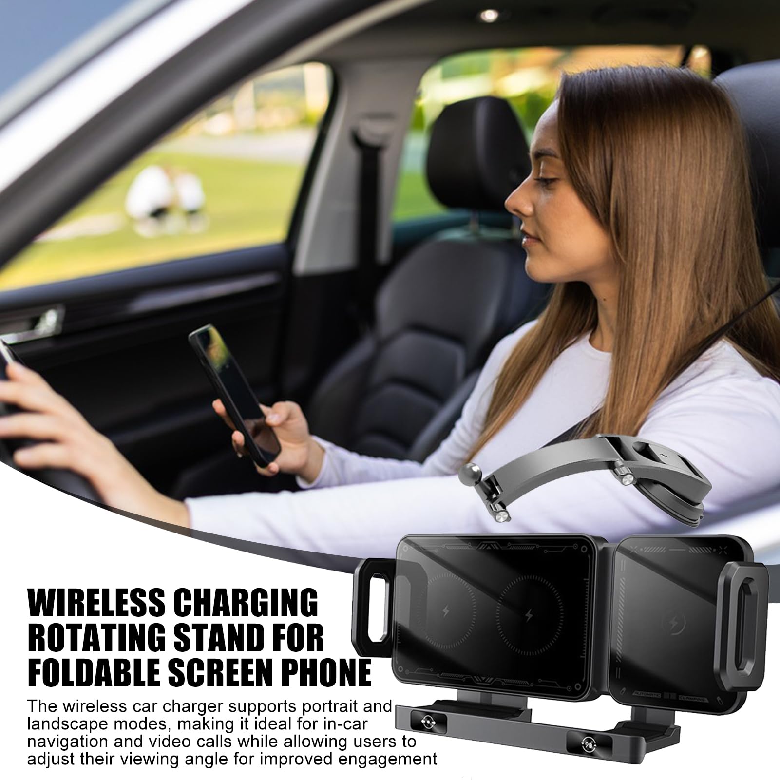Caricatore wireless per auto, 15 W, ricarica rapida, supporto di navigazione | Supporto da auto con morsetto automatico per diario, viaggi lunghi e vacanze