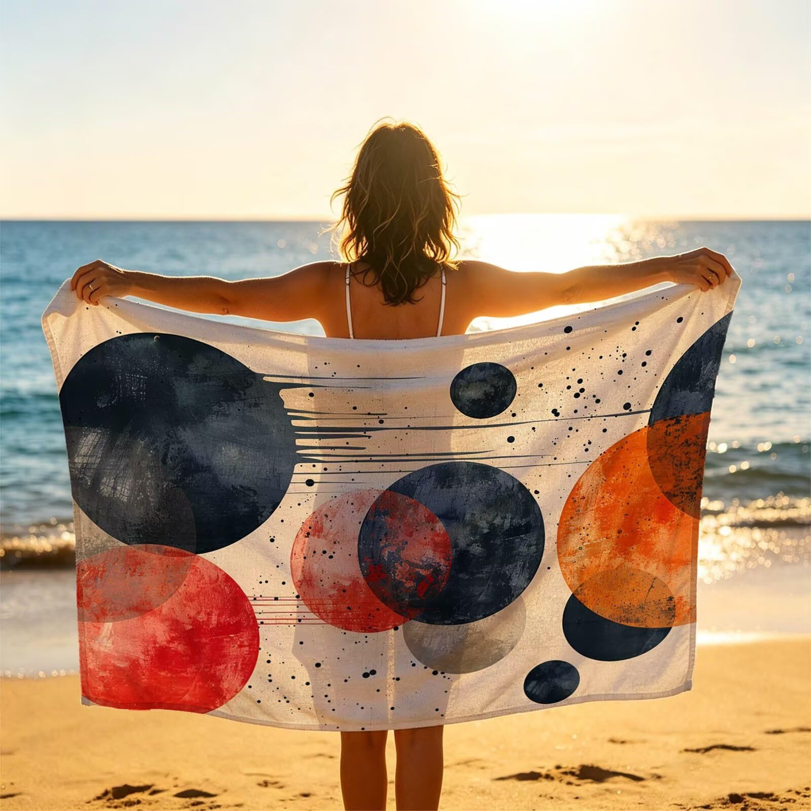 Toalla Playa Grande 160 x 220 Vacaciones Accesorios Viaje, Toalla Playa Redondo Suave Cómodo Secado Rápido, Simple Toallas Baño Grandes 220x160cm para Yoga Fitness Natación Sauna Baño Regalo XTLS-7942