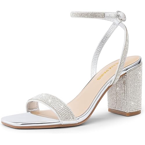 DREAM PAIRS Women's Chunky Heels Square Open Toe Ankle Buckle Strappy Block Heeled Sandals for Party Wedding Daily