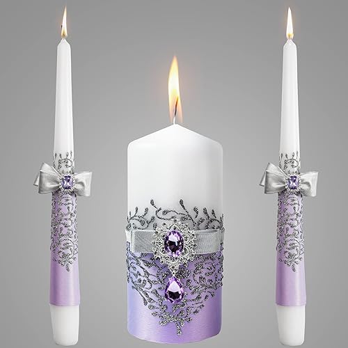 Unity - Velas para ceremonia de boda, pilar de 6 pulgadas y 2 velas cónicas de 10 pulgadas, juego de 3 velas ceremoniales, centro de mesa de boda,