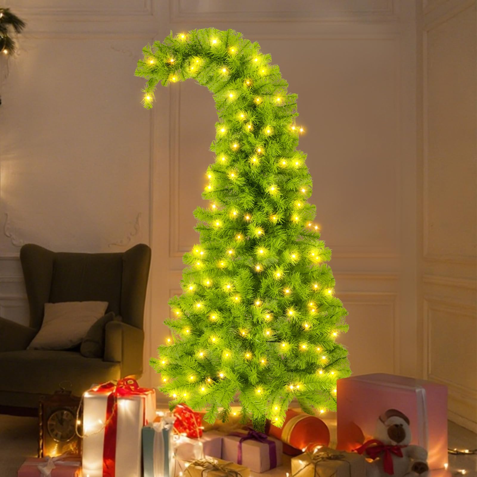 5ft Whimsical Christmas Tree with LED Lights - Artificial Christmas Tree with Timer & 8 Lighting Modes for Indoor Home Living Room Office Decor, Xmas Holiday Decorations