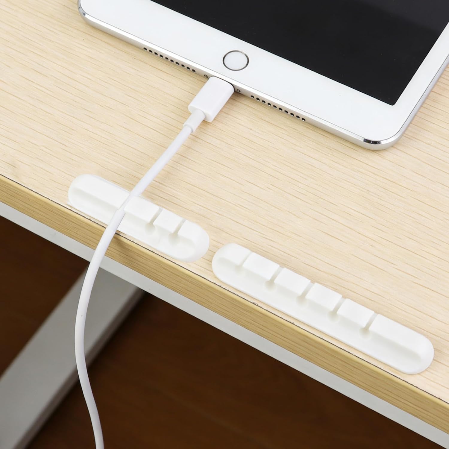 2 PCS Cable Holder Clips, 3-Hole & 5-Hole Self Adhesive Cord Holders, Cable Management for USB Charging Wires Office Home Desk Wire Organizer(White)