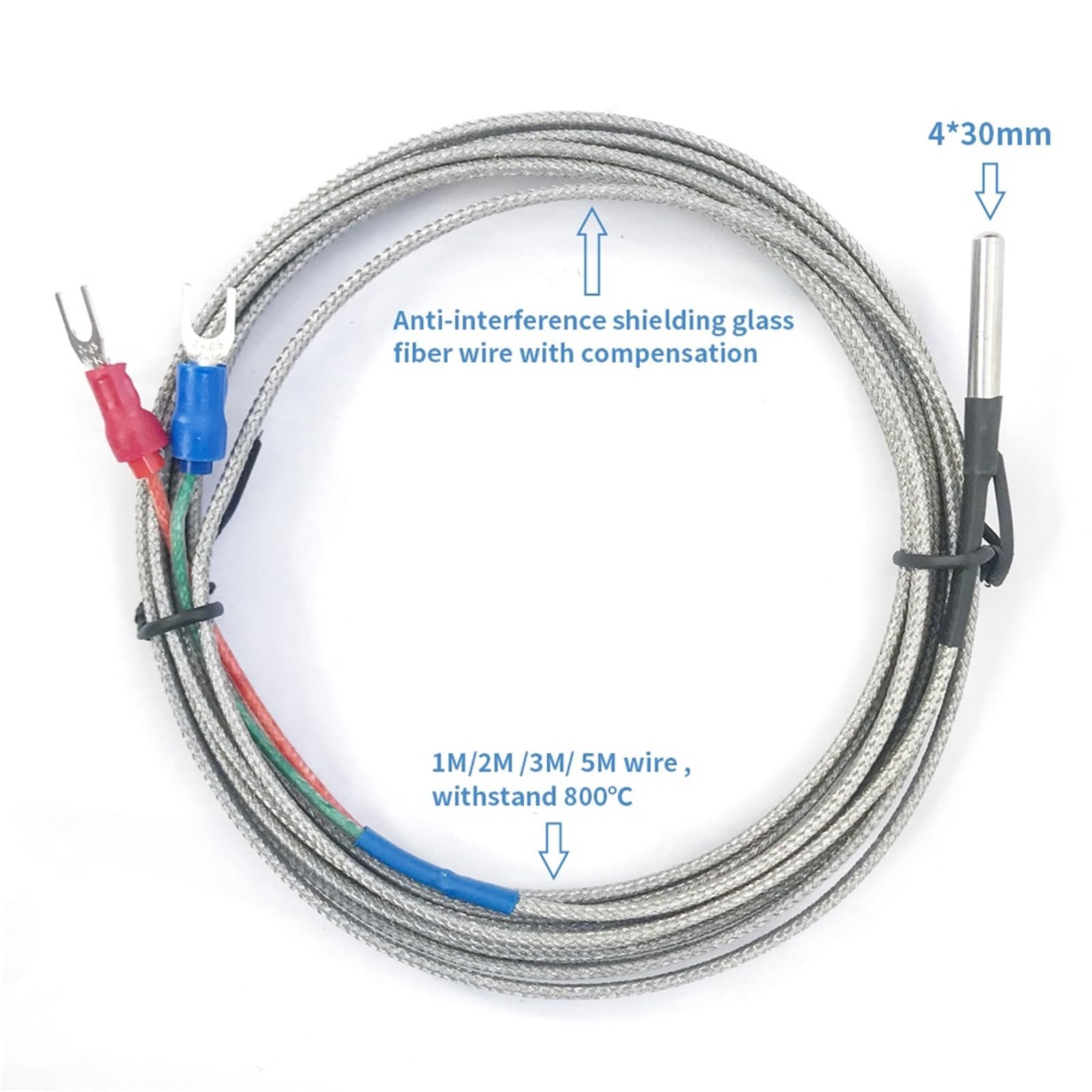 Czujnik temperatury 4 x 30 mm termopara typu in-line K/J/PT100 0-800℃ do przewodu regulatora temperatury PID 1M 2M 3M (PT100 3M)