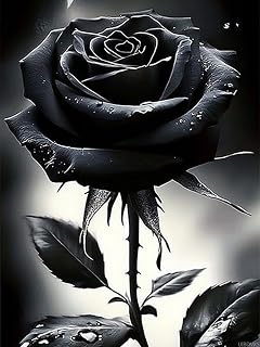 UIBDVKS Rose Diamond Painting Kits, Black Flowers 5D Diamond Painting for Adults DIY Full Drill Sparkling Diamond Painting Embellish The Room 12x16 INCH