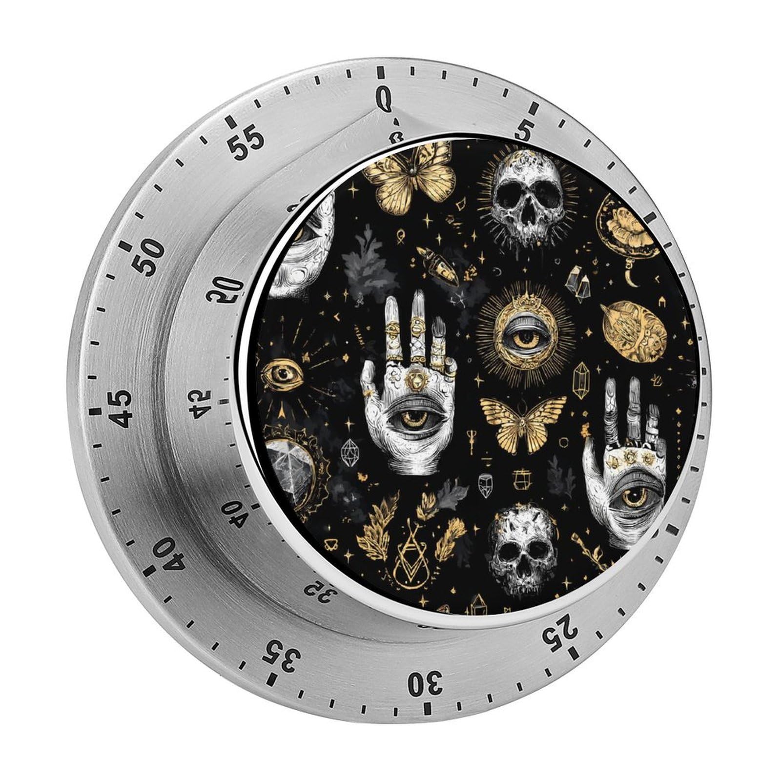 Goth Witch Skull Hands Eyes Mechanical Timer with Alarm for Kitchen Cooking Productivity Stainless Steel Timers