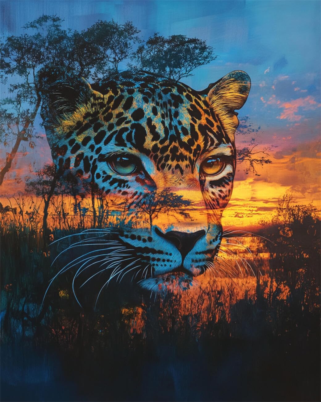 RKFLGEW DIY Embroidery Set Leopard and Landscape 40x50cm