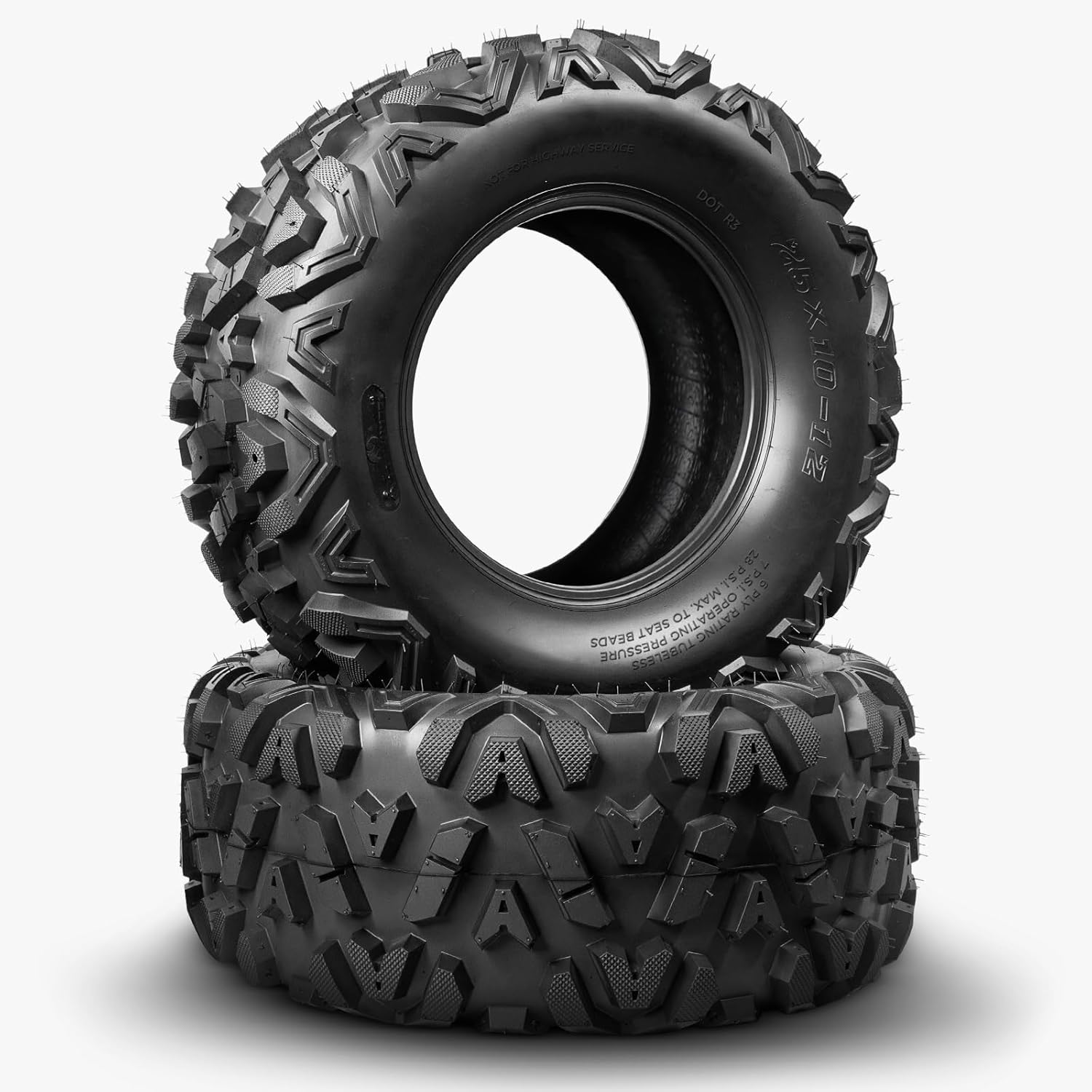 Set of 2 ATV Mud Tires  25x10-12 Front, 6-Ply Tubeless, 420lb Load Capacity, All-Terrain Off-Road Traction