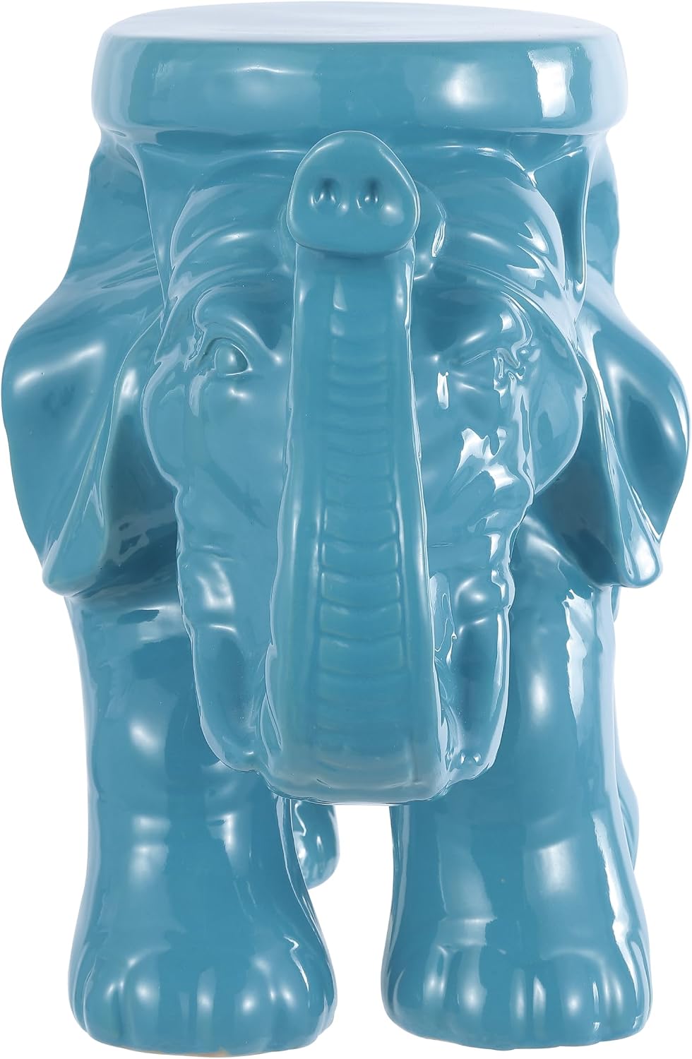 JONATHAN Y White Elephant 14.25" Blue Glazed Ceramic Elephant Garden Stool, Weather-Resistant Indoor/Outdoor Patio Side Table and Plant Stand, Bohemian TBL1007D