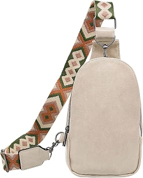 Long Keeper Sling Chest Bag - Women Men Vegan Leather Small Crossbody Bag Travel Fanny Pack Purse With Adjustable Strap Beige