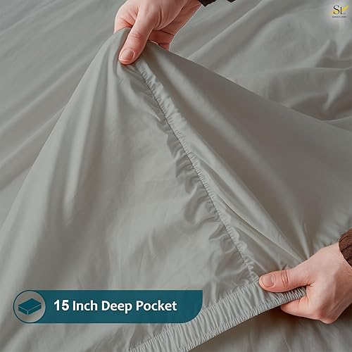 Vista 38 de Shreem Linen California King Waterbed Sheets, 4-Piece 100% Egyptian Cotton Attached Sheet Set with 15" Deep Pocket, Soft & Breathable Bedsheets for