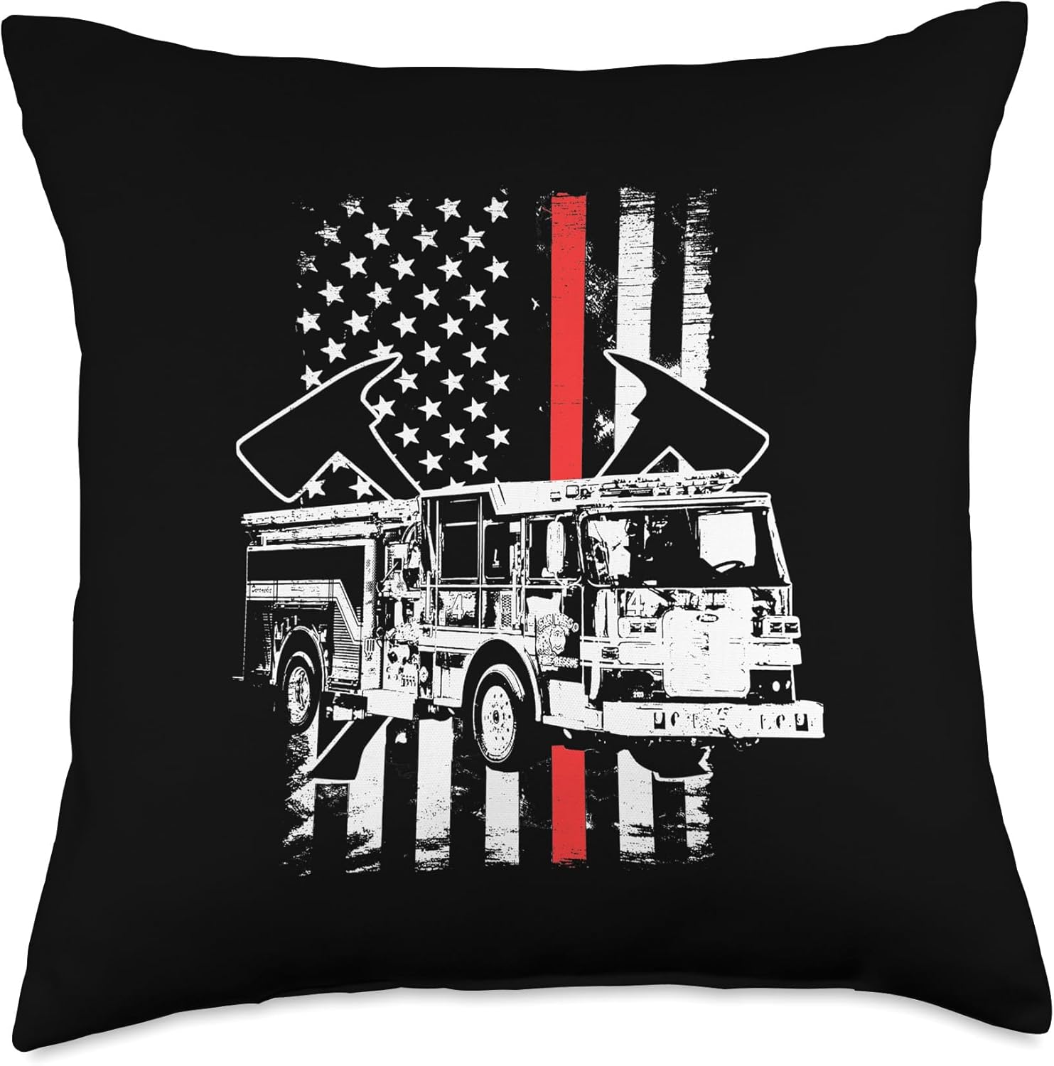 USA Flag Fire Truck Firefighter Thin Red Line Fireman Throw Pillow