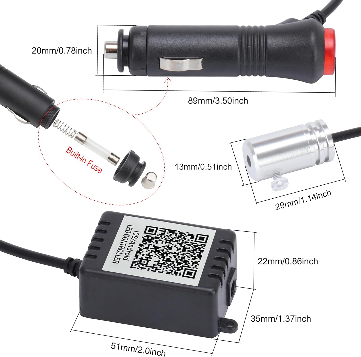 Car Ambient Lighting Fiber Optic 64 Colors Music Sound Active with RF Remote Controller + APP Control Car Decorative Atmosphere Lighting Kit DC 12V 1W 3m