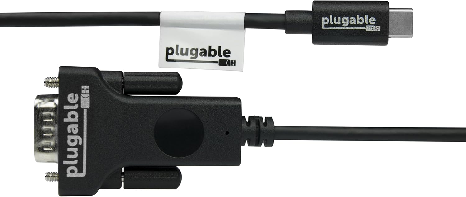 Plugable USB C to VGA Cable 6 Feet - Driverless Connect Your USB-C or Thunderbolt 3 Laptop to VGA Displays 1920x1080@60Hz (Compatible with 2018/2019 MacBook Pros, Dell XPS 13/15, Surface Book 2), 1.8m