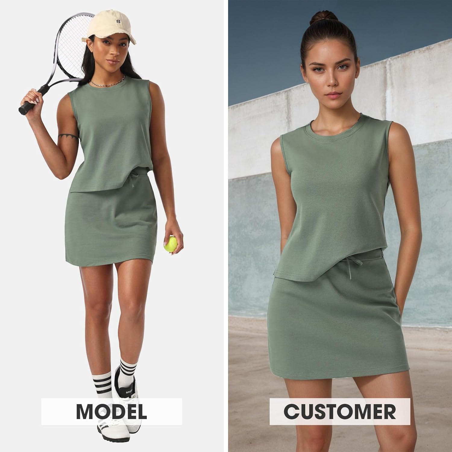 EXLURA Womens Summer 2 Piece Short Skirt Sets Sleeveless Top and Tennis Skorts Dressy Cotton Matching Sweatsuits Outfits 2026 - Image 4