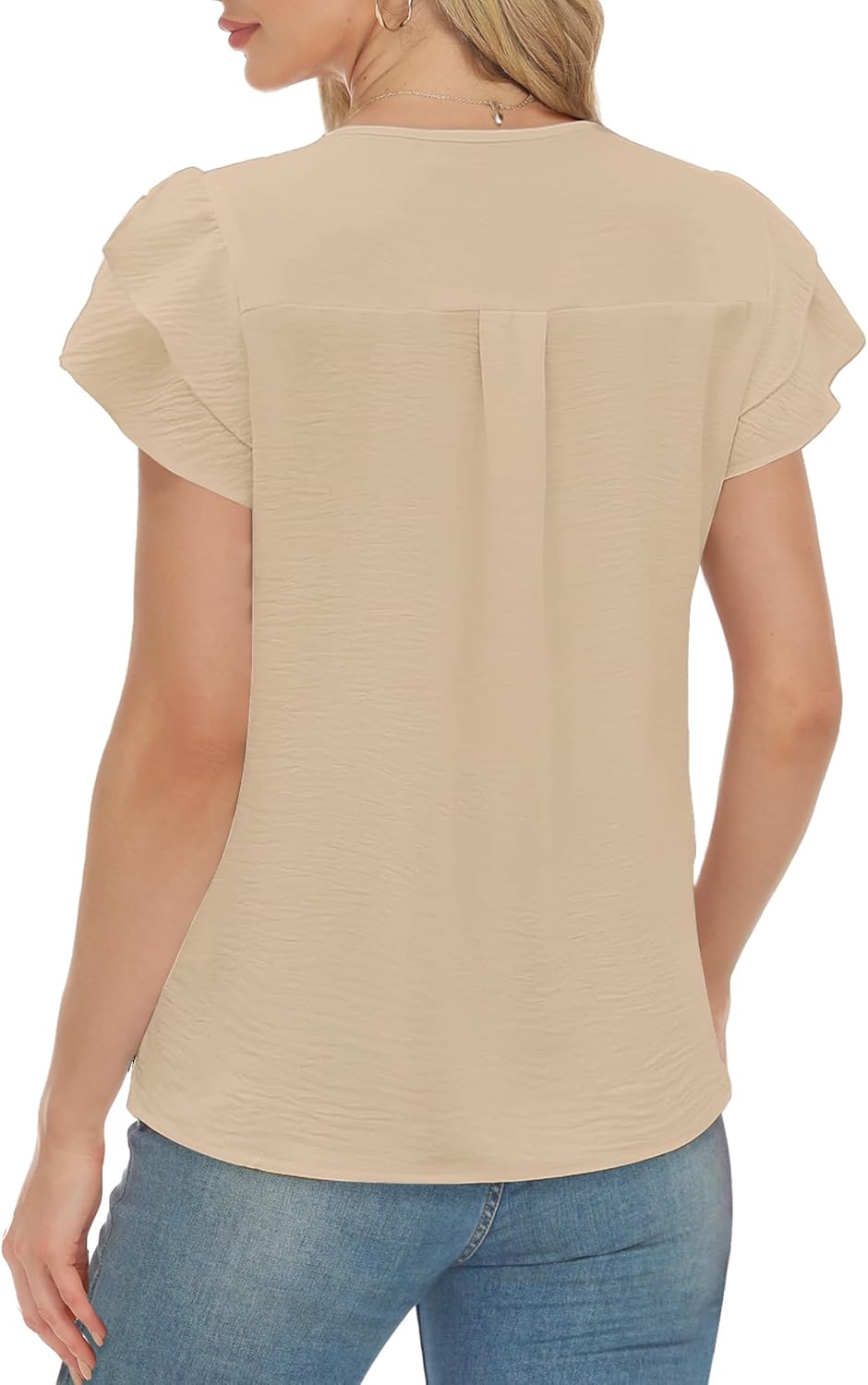 AURUZA Blouses for Women Dressy Casual, V Neck Ruffle Short Sleeve Business Casual Tops Wrok Office Flowy Summer Shirts - Image 3