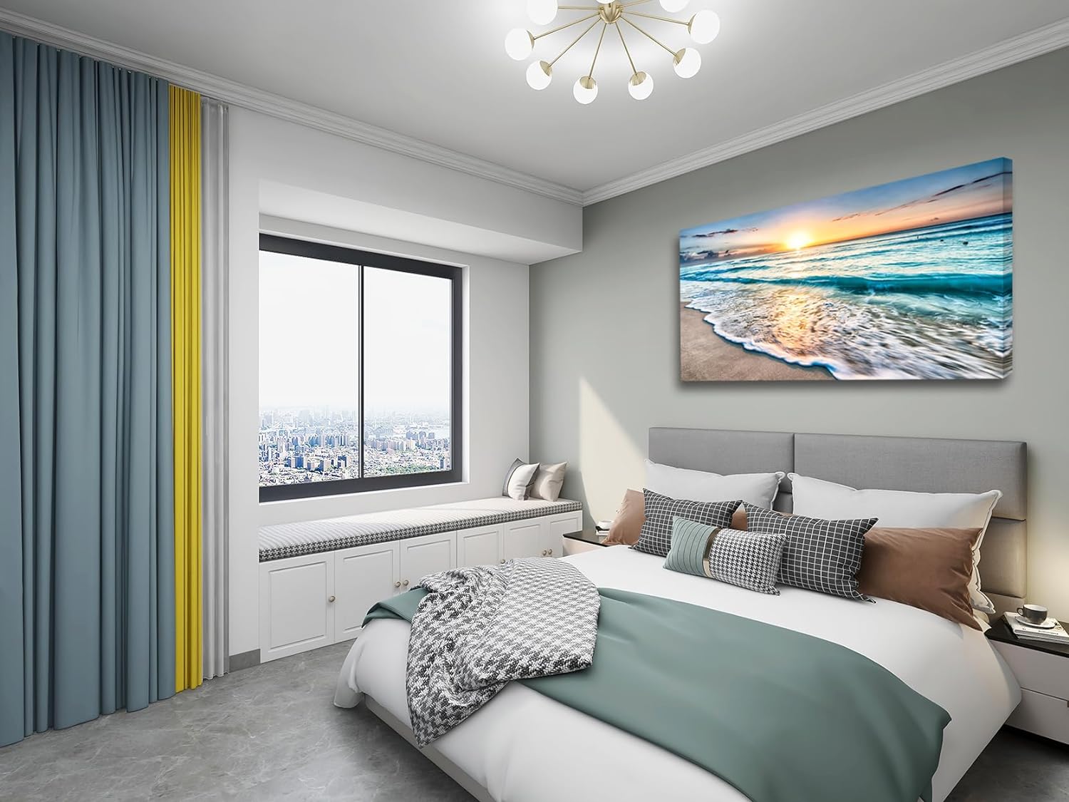 Baisuart S02275 Canvas Prints Wall Art Beach Sunset Ocean Waves Nature Pictures Stretched Pictures to Photo Paintings on Canvas for Home Office Decorations Wall Décor XXLarge 30x60inch 58L" x 29W" Sunset Waves image 2 of 7 B07W42SXL8