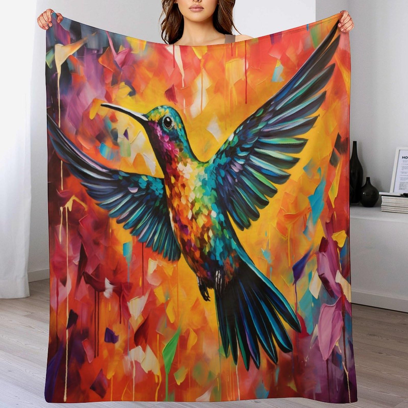 Couverture de lit flannel oiseau 150x200cm chaude et douce