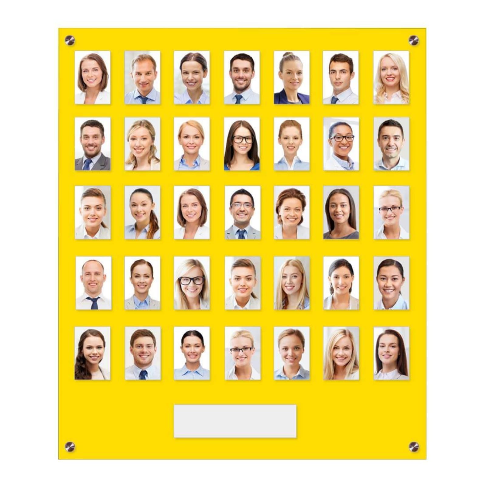Get Acrylic Photo Frames - Yellow 35 Pocket Image Staff, Student, Employee Display Board With Pocket Header. 605mm Height x 544mm Width (60.5cm x 54.4cm)