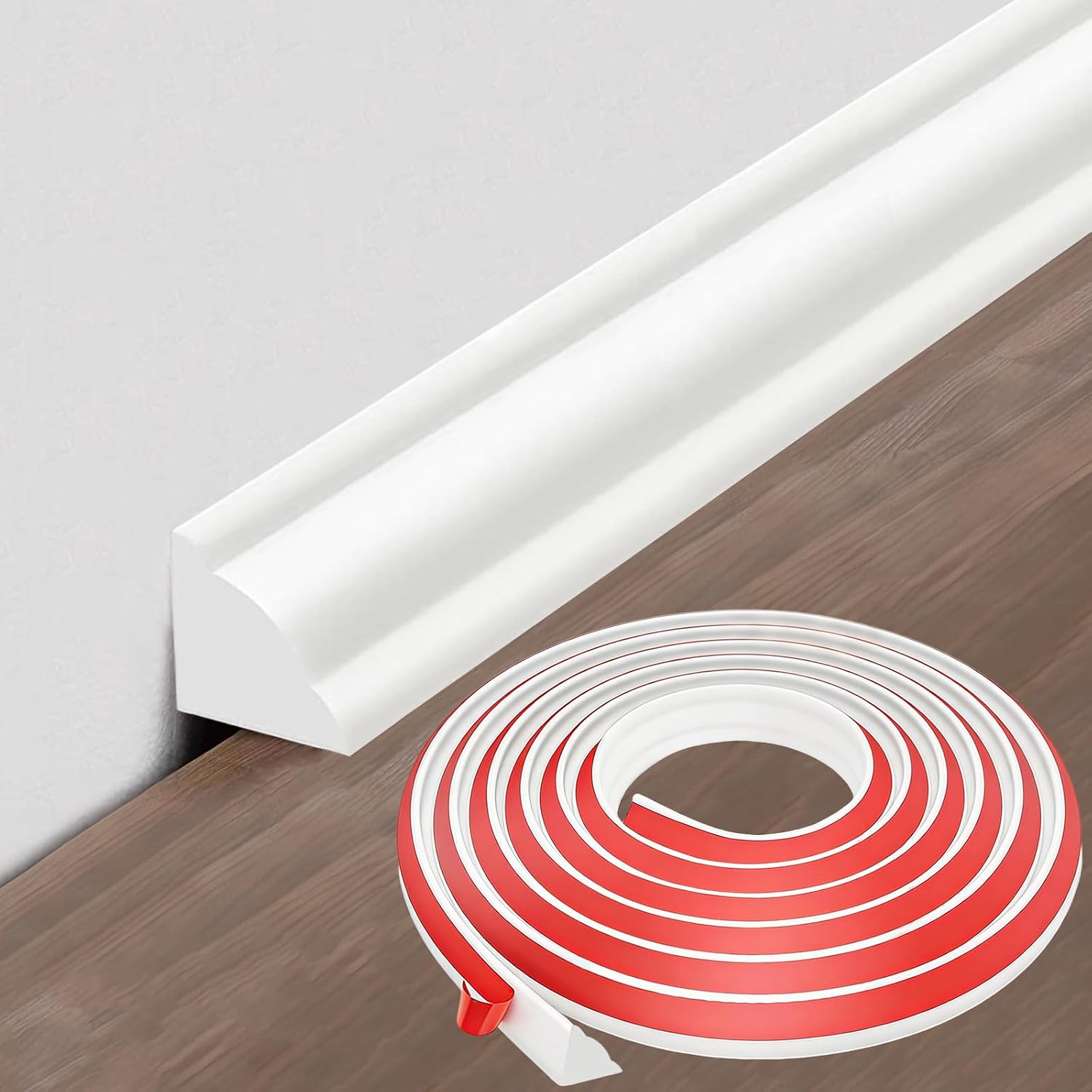 Peel and Stick Flexible TPE Wall Molding Trim, 1/2 in x 16.4 Ft Self-Adhesive Baseboard for Wall Corner, Countertop, Window Sill Gap Filling & Seam Cover