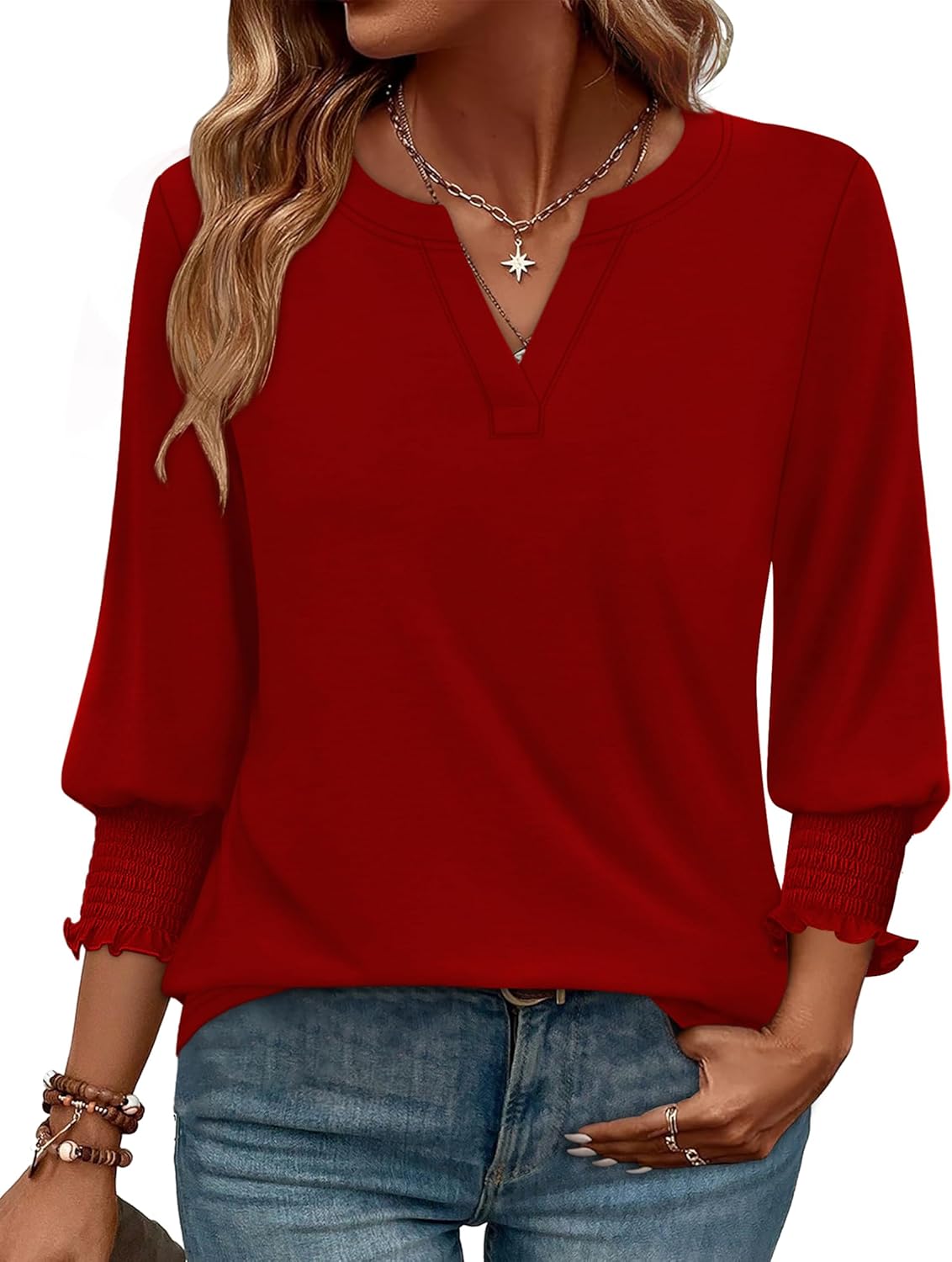 WIHOLL 3/4 Length Sleeve Womens Tops Summer Shirts Blouses for Women Dressy Casual Trendy Fall S-3XL