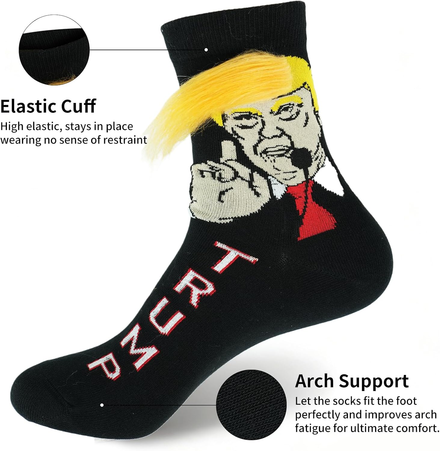 Trump Funny Socks With Comb, Trump 3D Hair Funny Crew Socks, Hilarious Political Novelty Gift for Dad Mum, Socks Donald President Socks Funny Gag Gift for Supporters & Critics Parties for Men Women