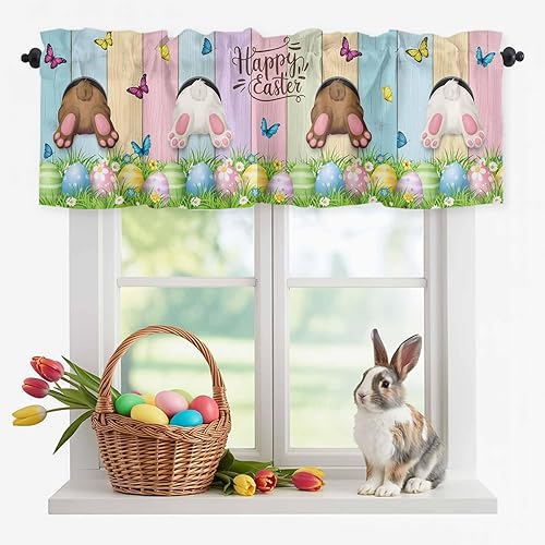 Zadaling Easter Valance Curtains for Windows Happy Easter Eggs Kitchen Curtains 