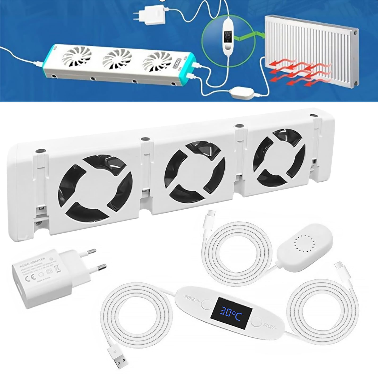 Ventilatore per Radiatore, Intelligente Ventilatore per Termosifone, Ventole per Termosifoni Mono-set, per Radiatori L'Efficienza del Riscaldamento e Risparmiare Energia