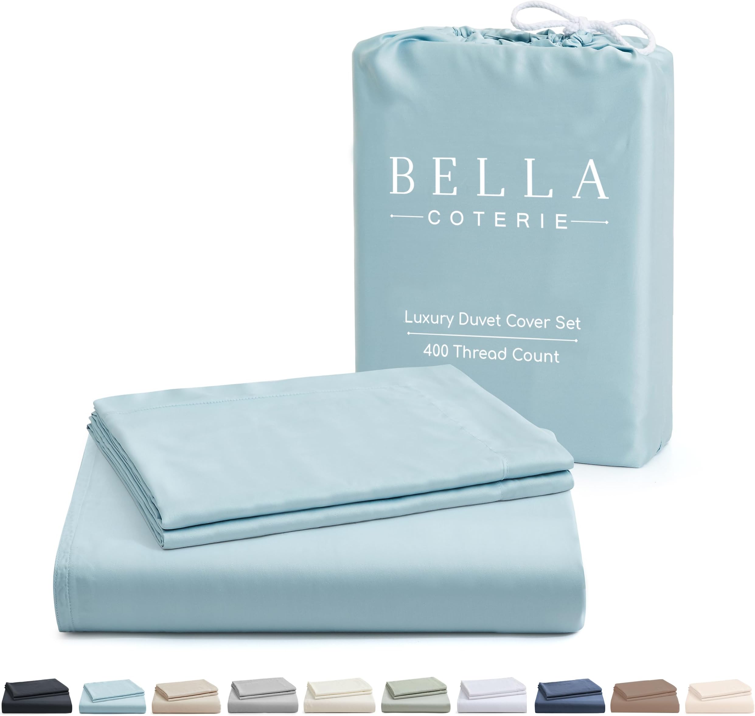 - Bella Coterie Luxury Bamboo Viscose King Size Duvet Cover Set | 100% Organically Grown | Corner Ties | Ultra Soft | Cooling | Two Pillow Shams | 106 x 94 | No Insert [Coastal Blue]