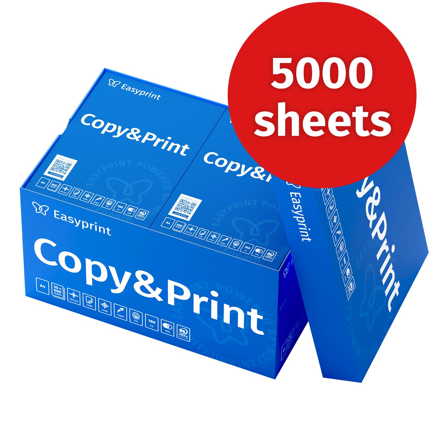Papier d'impression A4 premium blanc éclatant CIE 160, 5000 feuilles