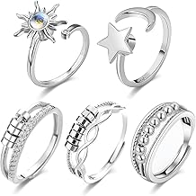 5 anxiety rings for women silver ring spinner adjustable for teen girls rings butterfly moon star