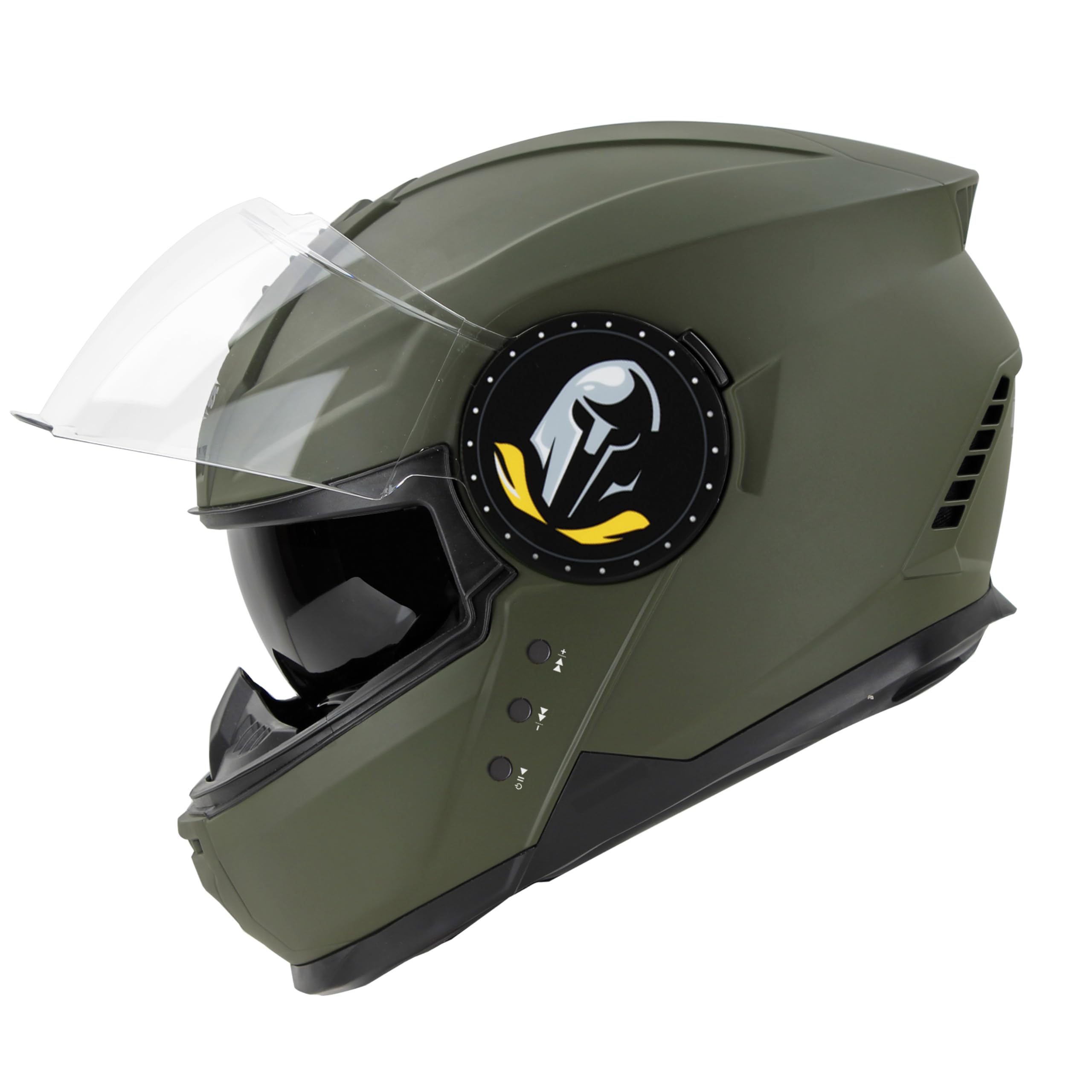 Steelbird Bluetooth Full Face ISI Certified Helmet for Men with Inner Smoke Sun Shield | SBH-40 7Wings (Medium 580 MM, Matt Battle Green)