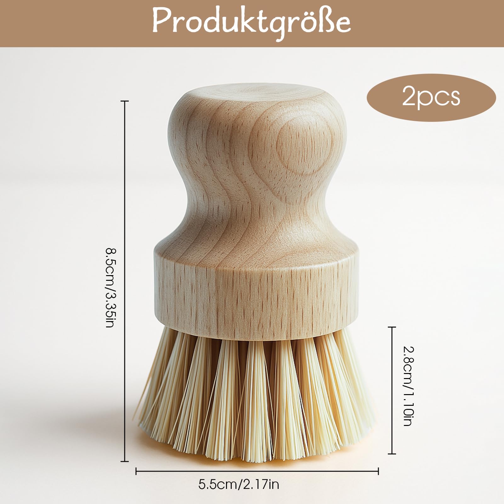 2 Piezas Madera Cepillo para Verduras, Cepillo de Cocina de Madera con bambú,Cepillo Fregar Platos para champiñones,Lavar los Platos