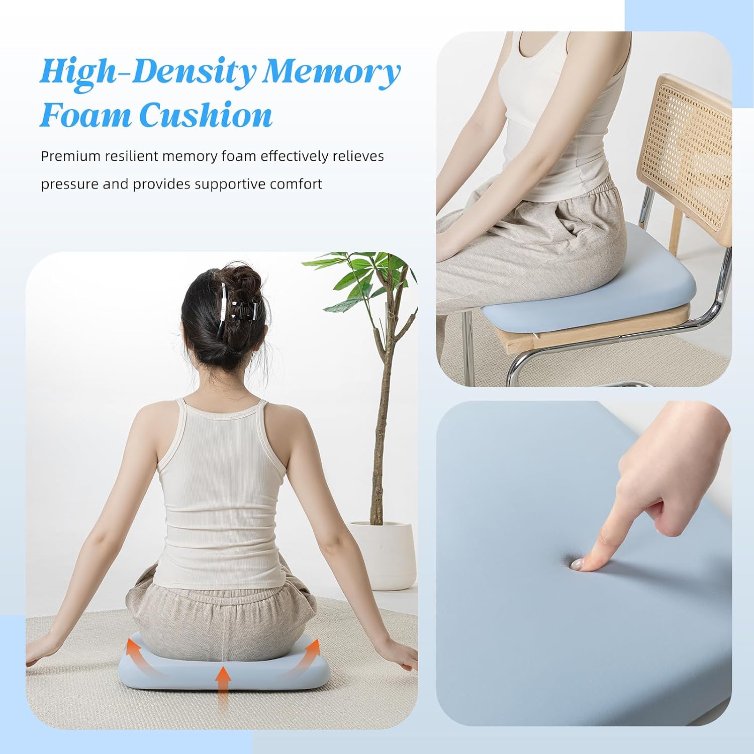 SheRest Office Chair Cushion with Straps, Memory Foam Seat Cushion with Removable Cover, Suitable for Office Chairs, Car Seats, and Airplane Seats, Blue, X-Large