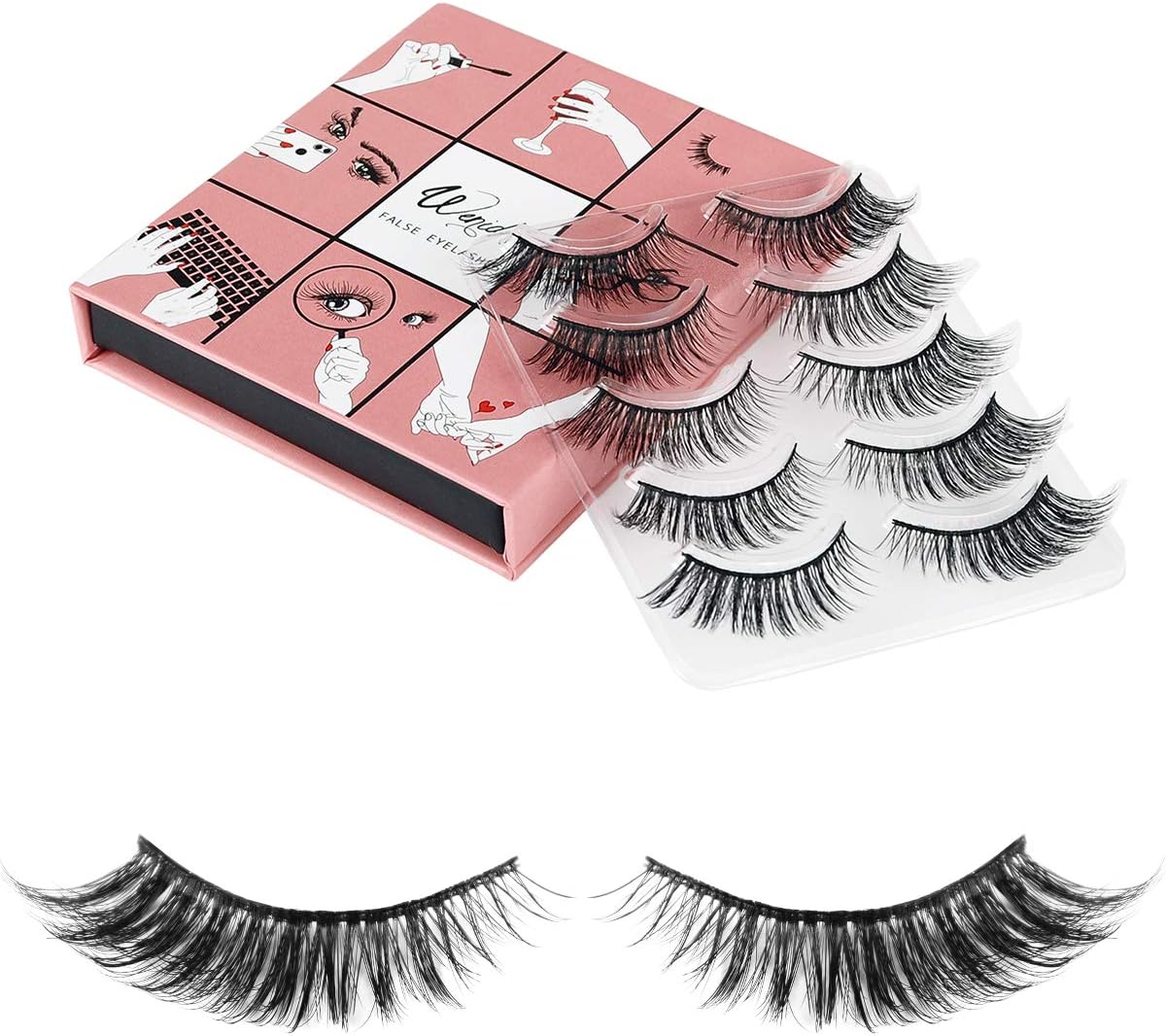 3D Fake Eyelashes Wenida 5 Pairs 100% Handmade Reusable Dramatic Thick Crisscross Long Fluffy False Eyelashes