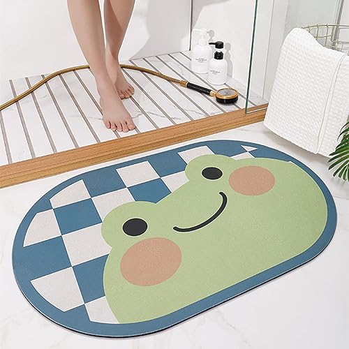 Tapete de entrada súper absorbente, cojines antideslizantes de secado rápido con dibujos animados, tapetes absorbentes para inodoro, cojines de Rana