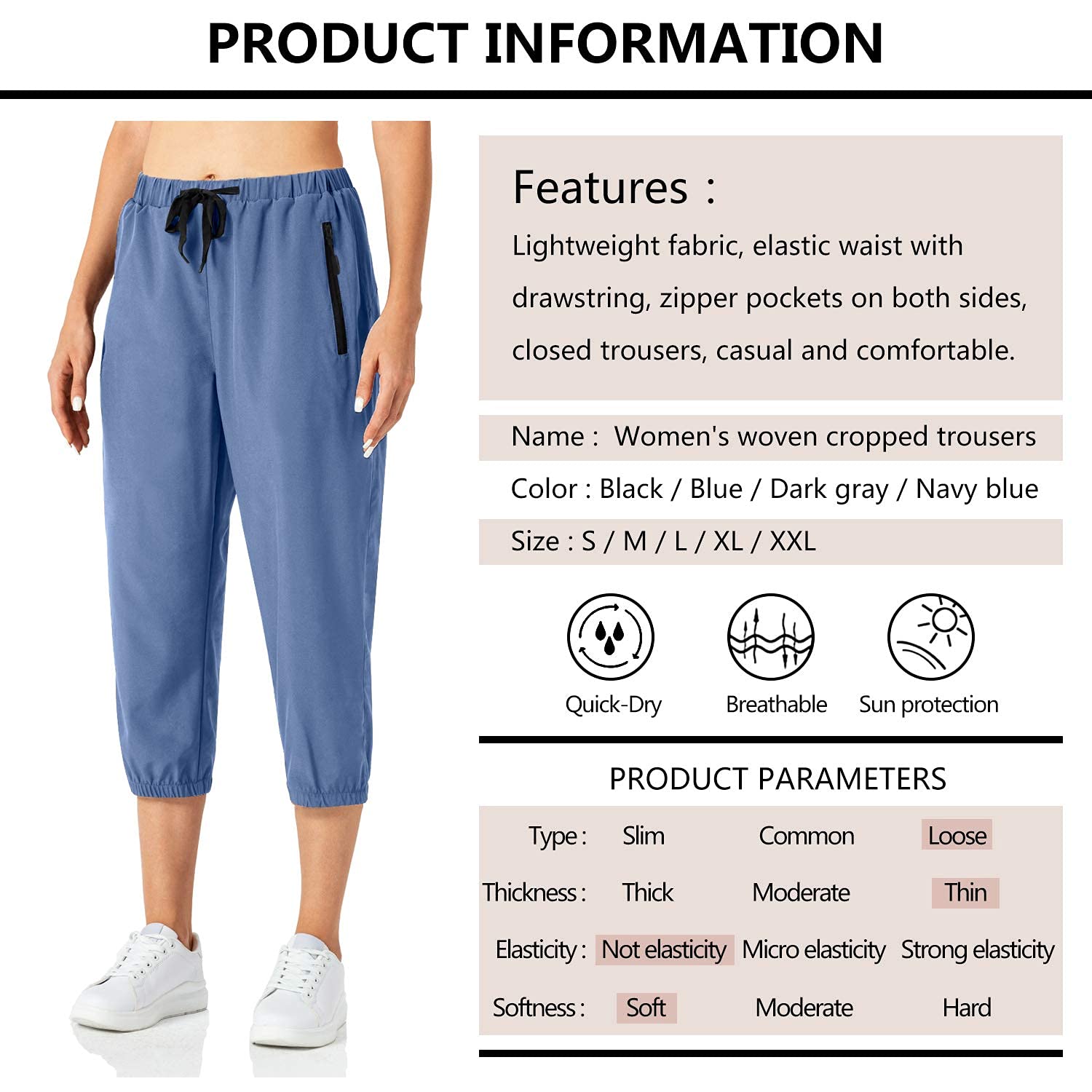 Butrends 3/4 Pantalón de Chándal para Mujer Pantalones de chándal Ligeros para Mujer Pantalones Capri de Secado rápido Pantalones de Senderismo Casuales con Bolsillos con Cremallera
