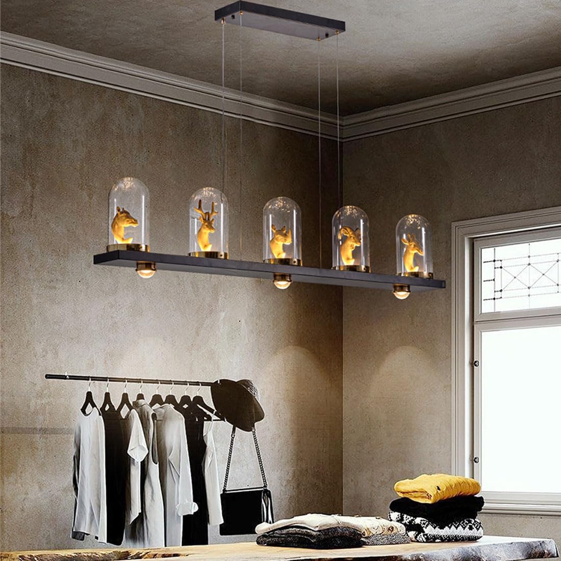 Lampa LED w stylu amerykańskim, kreatywna lampa sufitowa w stylu retro, 3 głowice, długa wstążka, idealna do kawiarni, salonu, restauracji, baru, biura, sypialni, latarni/czarna/3 okrągła