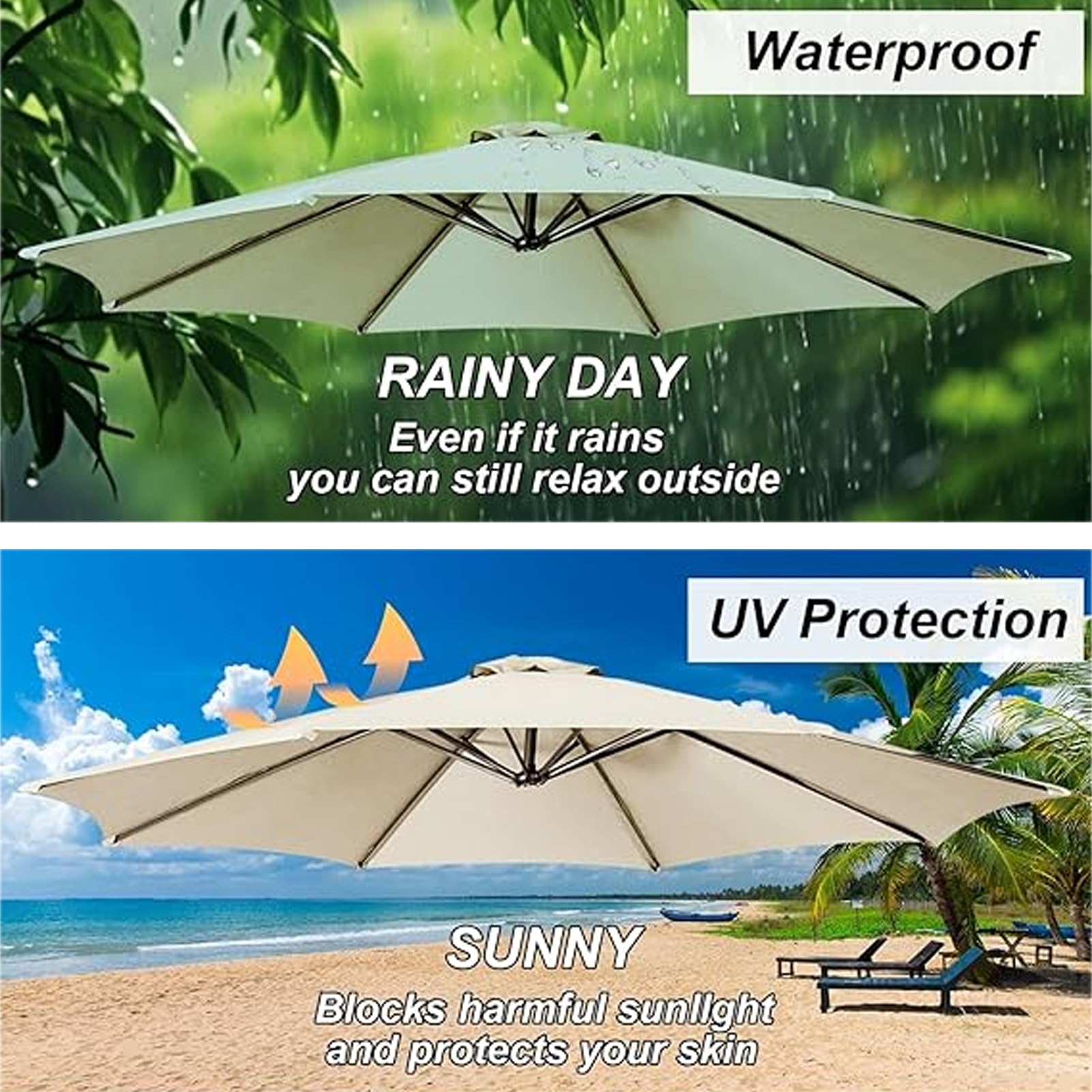 Tkanina zastępcza parasola, 2 m - 4 m 6/8 ramion, zapasowy baldachim parasola, zapasowy pokrowiec na parasol ogrodowy, zewnętrzna tkanina zastępcza, pokrowiec z tkaniny parasola (biały, 6 żeber: 2,3 m