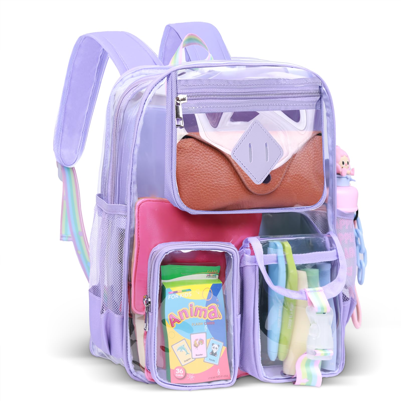 Rinooau Clear Backpack for Stadium Events, Large Heavy Duty PVC Transparent Backpacks for Girls Women, See Through Backpack for School, Purple