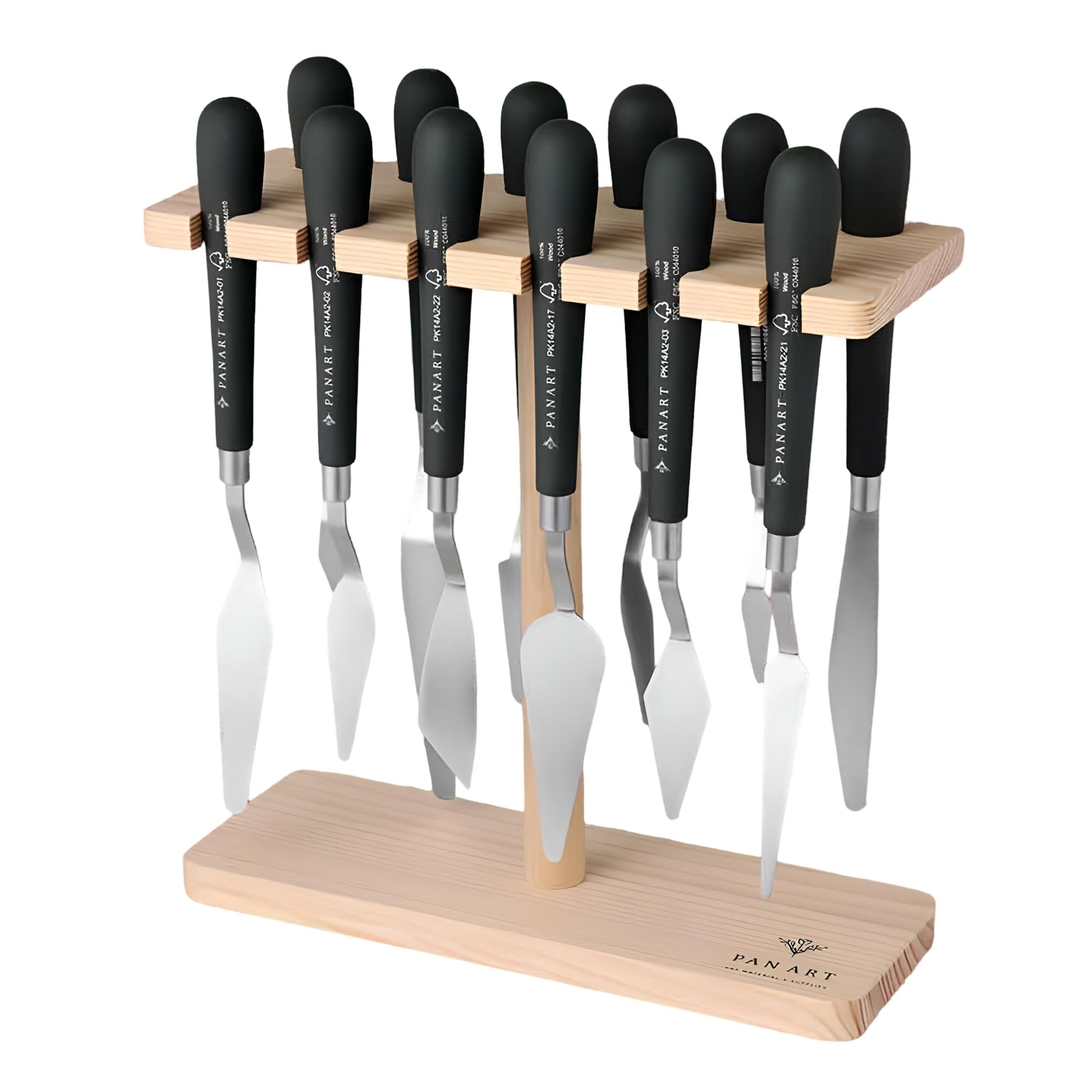 Pan Art palette knife with wooden stand - 1 piece, brown and black