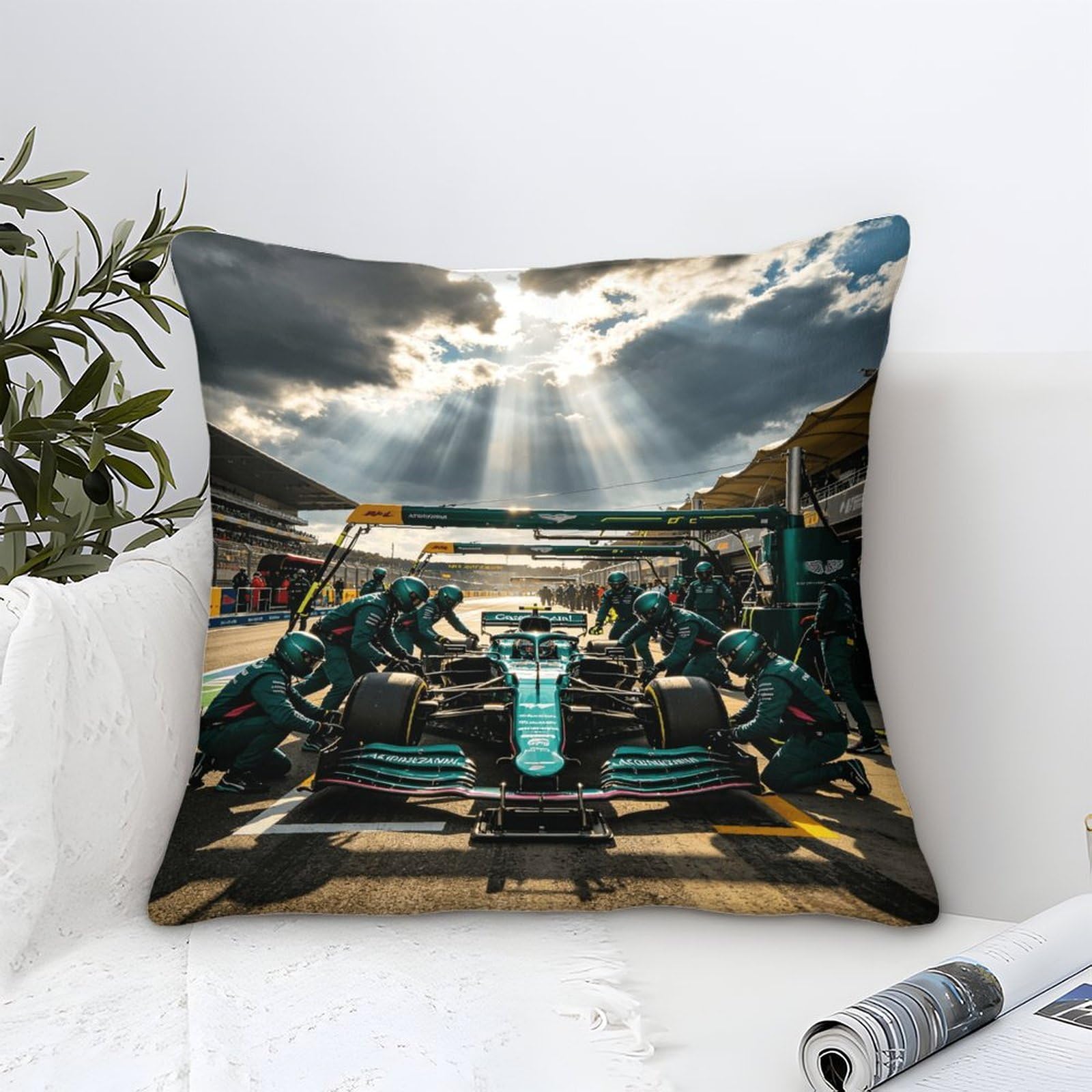 Dafufbw Formulaa Racing-8 Formulaa Racing Cushion Covers 45X45cm, Decorative 3D Pit Stop Themed Throw Pillow, Square Accent Pillow Case For Sofa