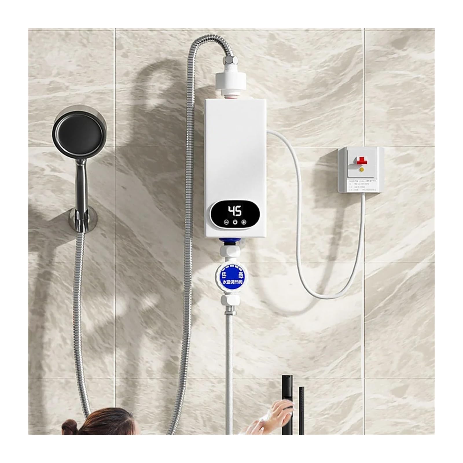 5500W Bezzbiornikowy Podgrzewacz Wody Elektryczny Elektryczny Podgrzewacz Wody Cyfrowy Wyświetlacz Natychmiastowy Podgrzewacz Ciepłej Wody Ekran Dotykowy LCD Łatwy w użyciu(Kitchen treasure)