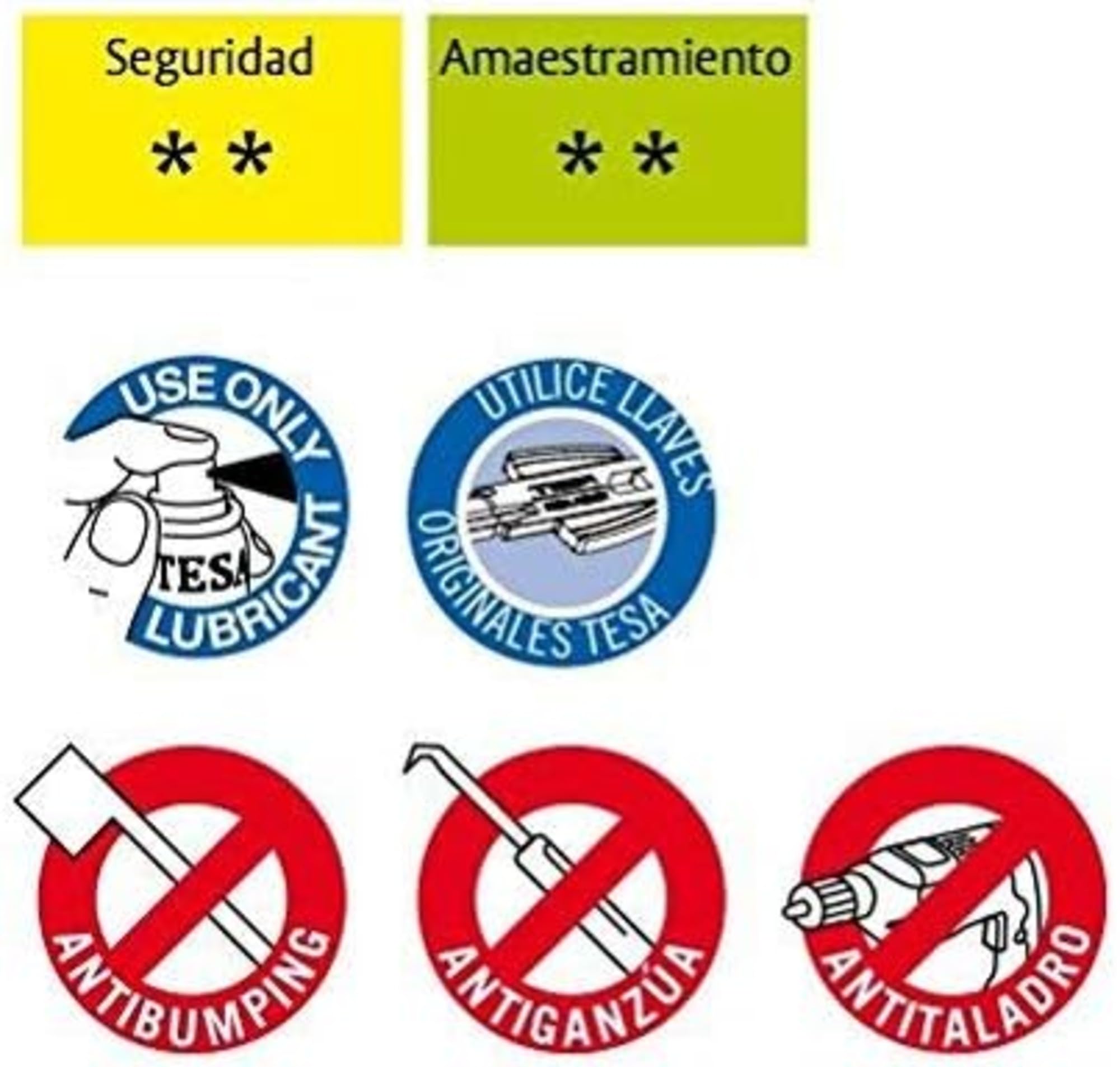 Tesa Seguridad T60 - Cilindro de llave plana reversible, Latonado, 30x30 mm