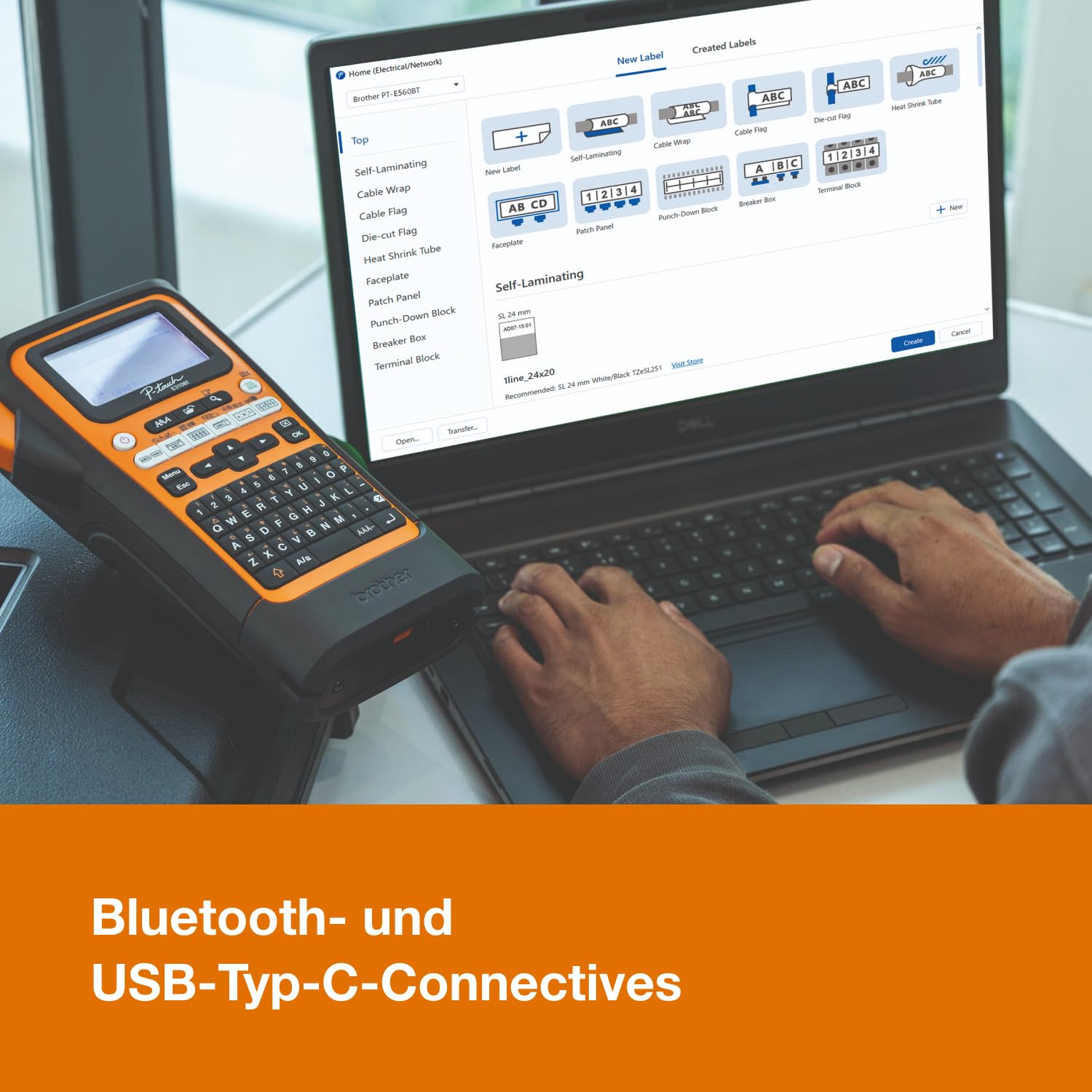 Brother PT-E560BTVP - Etichettatrice industriale con Bluetooth, batteria agli ioni di litio e custodia per il trasporto (per nastri TZE larghi 24 mm, tubi termoretraibili HSE larghi 18 mm, stampa a