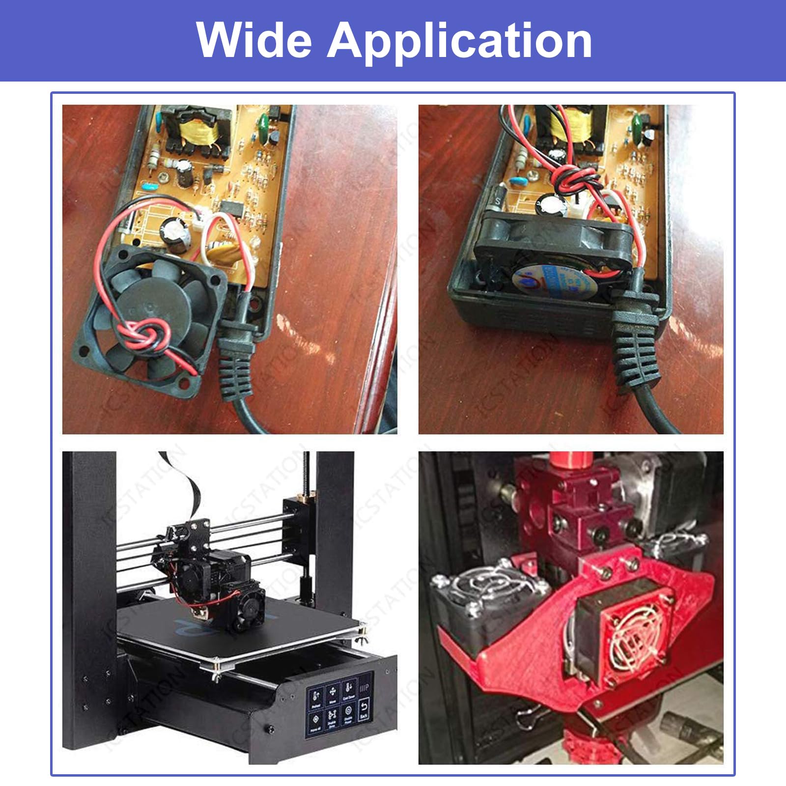 Icstation - Ventola di raffreddamento senza spazzole, ventola di raffreddamento CC 50 mm x 50 mm x 10 mm, 5010 12 V, ventola a 2 pin, 0,1 A, per stampante 3D