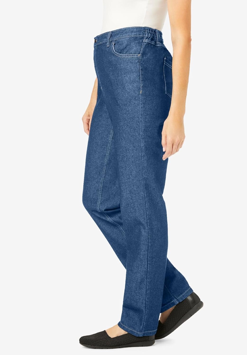 Woman Within Plus Size Perfect Back-Elastic Gap-Free Straight-Leg Cotton Jeans