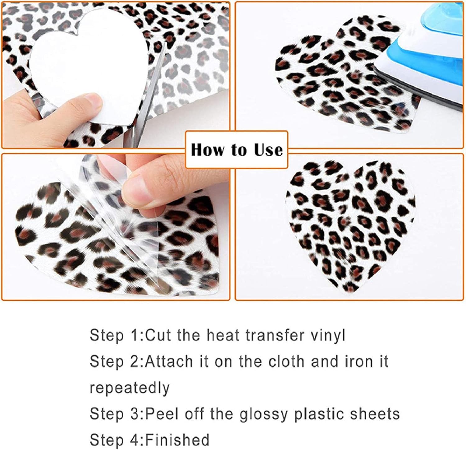 SagaSave 8PCS 25×30.5cm Iron-on Vinyl Leopard Cheetah Pattern Heat Transfer Vinyl Printing HTV Vinyl PU Adhesive Vinyl Clothing Patches Sheets for Clothes Fabric Supplies T-Shirt Decoration DIY